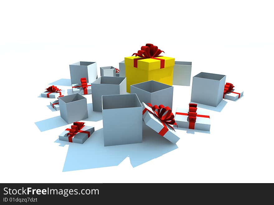 Isolated opened gift boxes