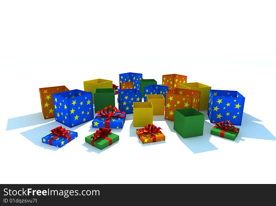 Isolated opened gift boxes