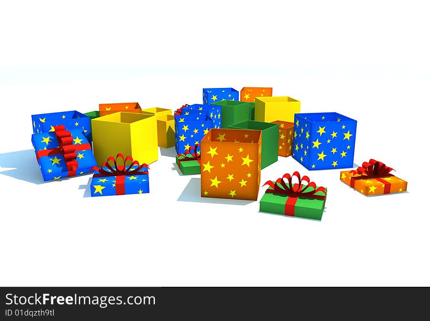 Isolated opened gift boxes