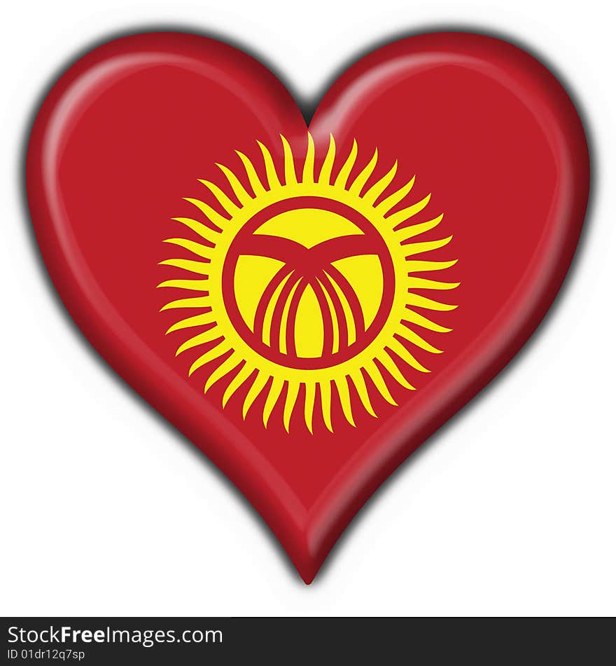 Kyrgyzstan button flag heart shape - 3d made