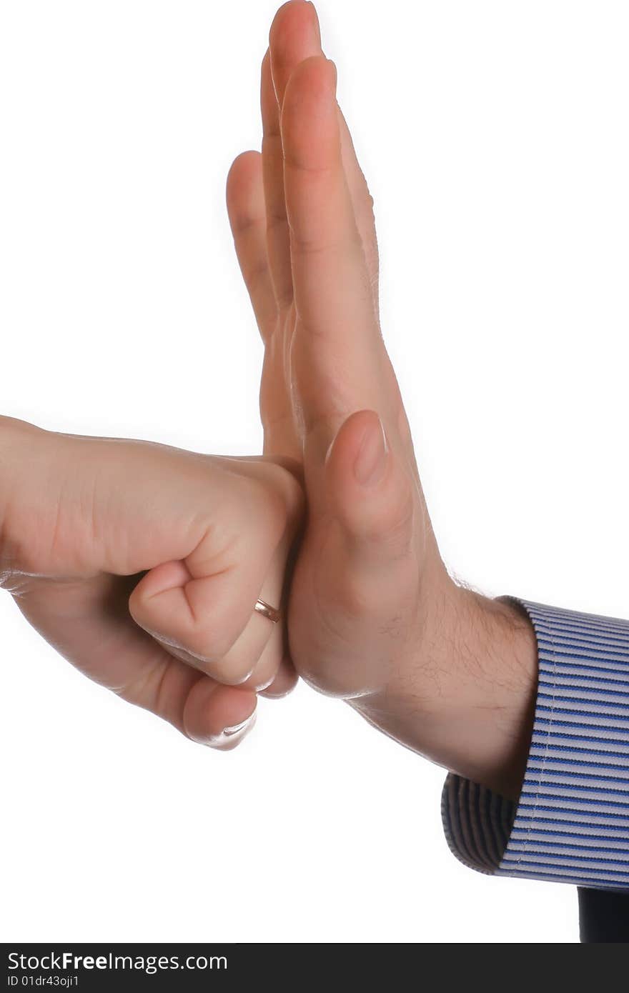 Female and man's hands isolated on a white background. Female and man's hands isolated on a white background