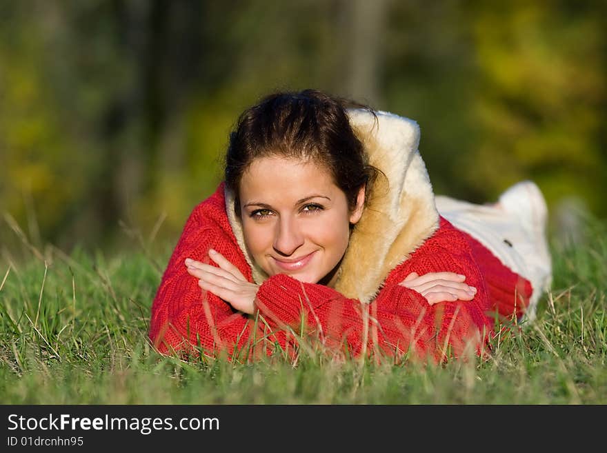 Horizontal portrait of a young woman laying. Horizontal portrait of a young woman laying