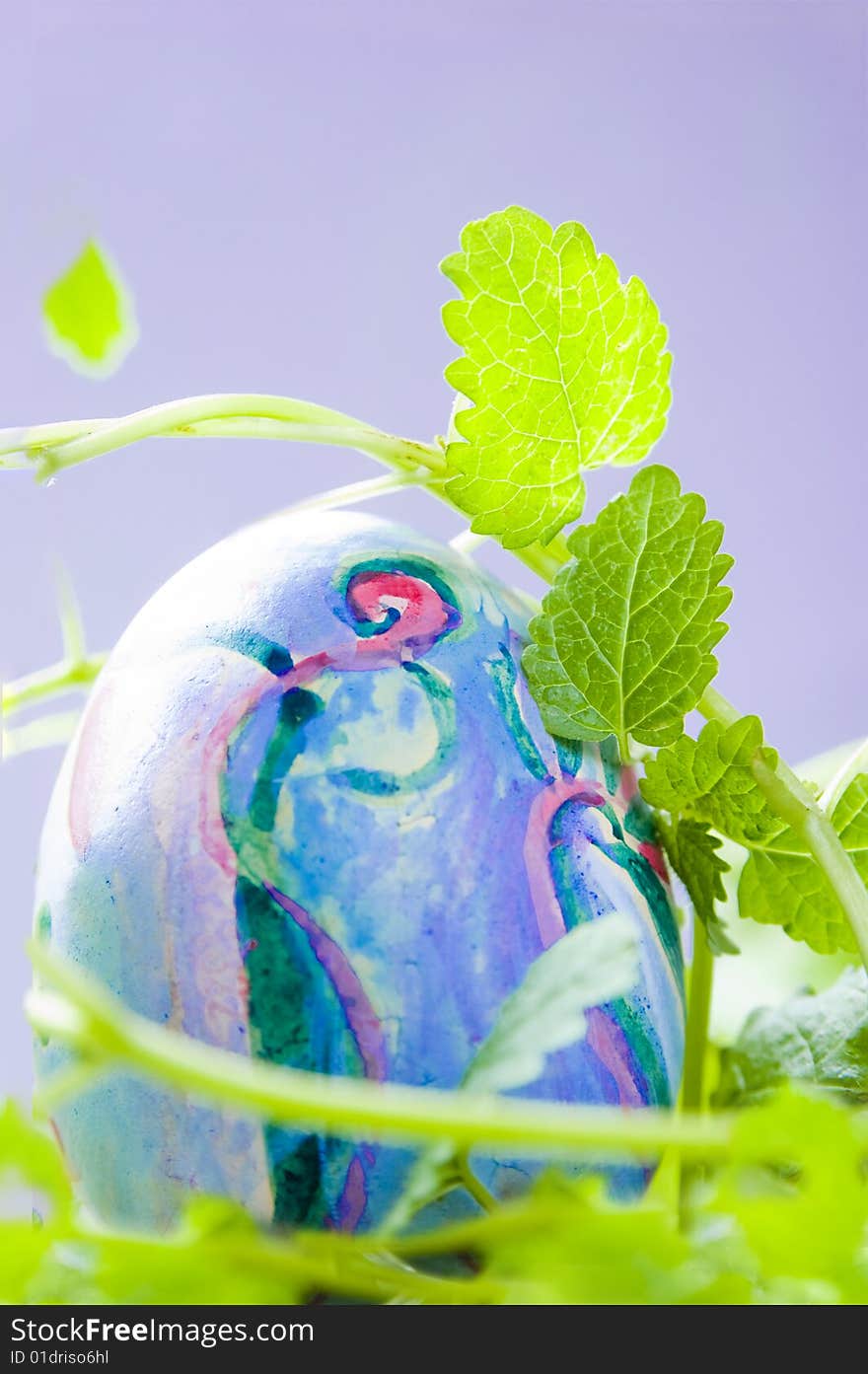 Easter egg with green leaves. Easter egg with green leaves