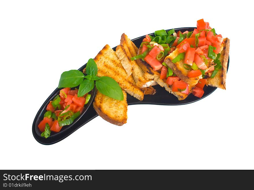 Fresh Bruschetta Over White Background