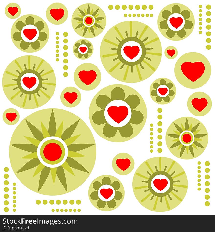 Romantic pattern with hearts and flowers isolated on a white background. Romantic pattern with hearts and flowers isolated on a white background.