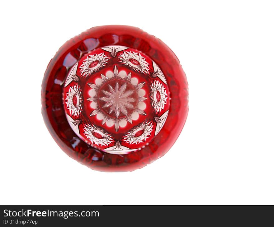 Decorative & ornate red colored translucent crystal jar interior view. Decorative & ornate red colored translucent crystal jar interior view