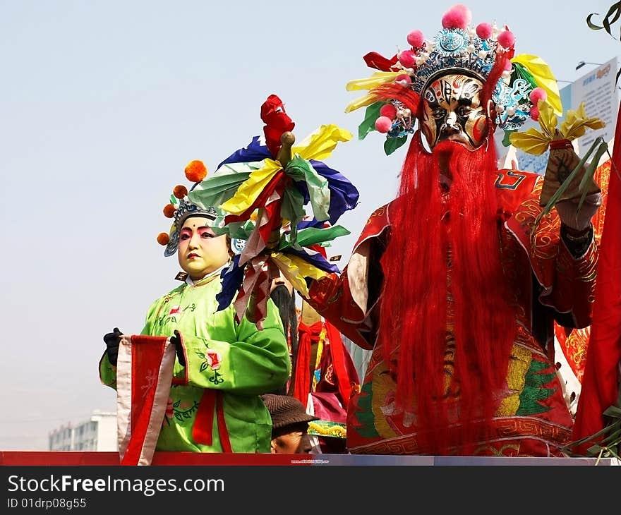 Flower mask ancient heroes entertainment in rural areas China's Shaanxi. Flower mask ancient heroes entertainment in rural areas China's Shaanxi