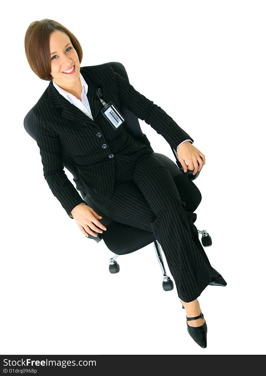 Caucasian Female Businesswoman Sit On Chair