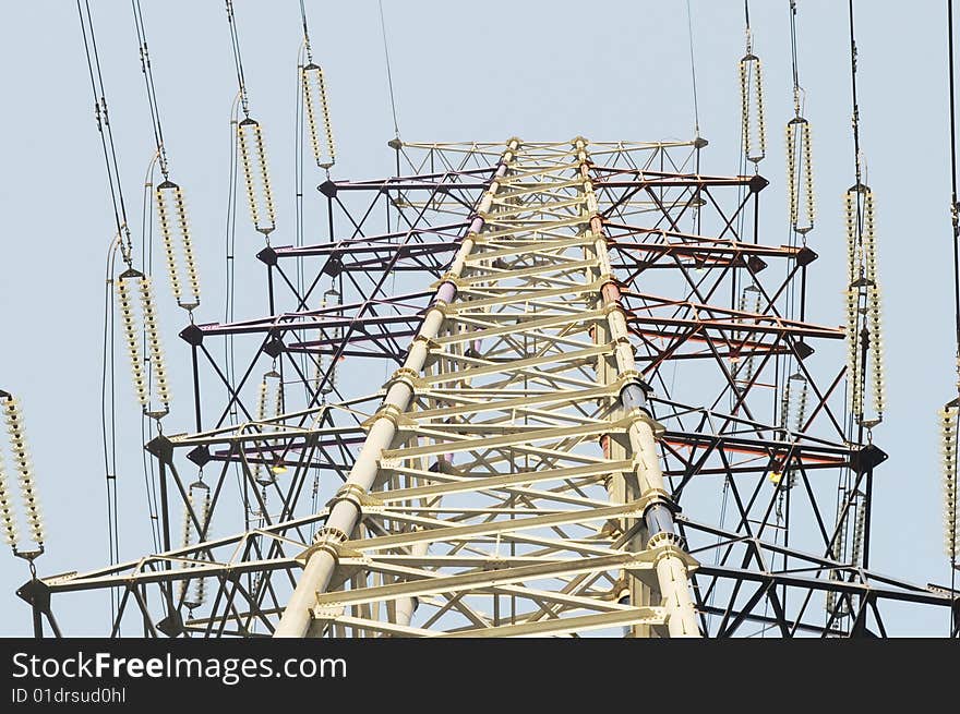 The hign voltage electricity pylon with power lines. The hign voltage electricity pylon with power lines.