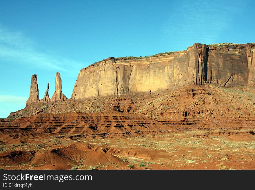 Arizona's monument valley showing the three sisters and other buttes