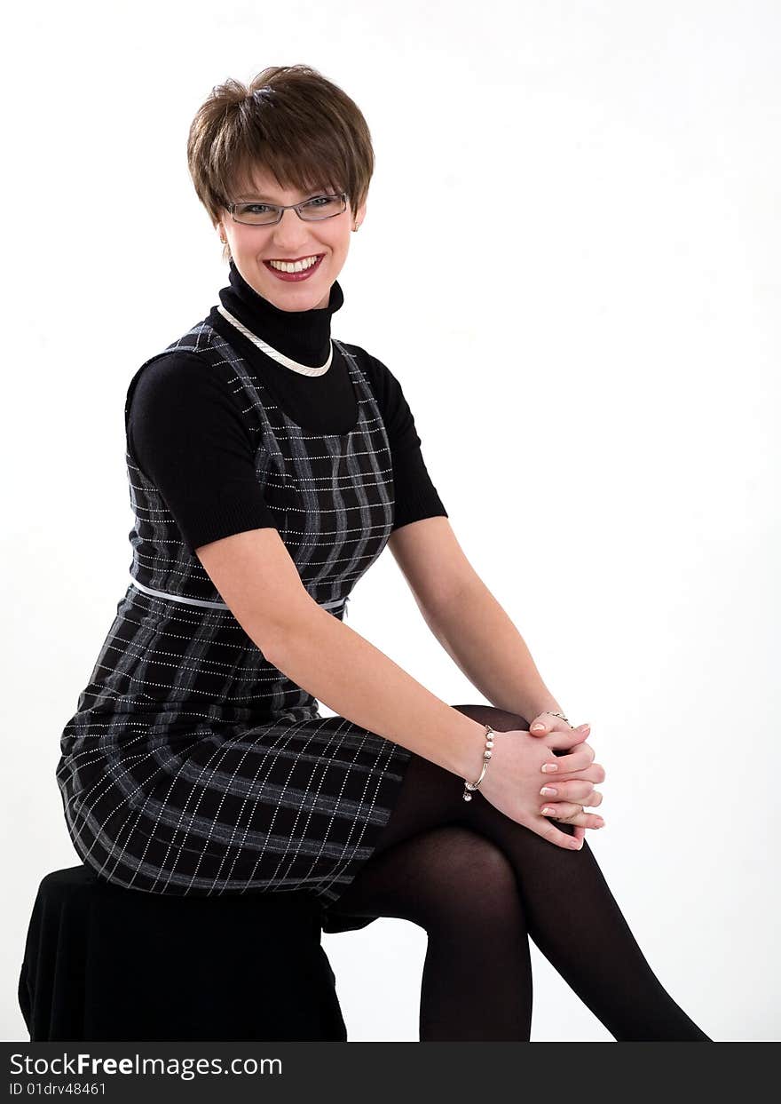 Smiling women in black costume