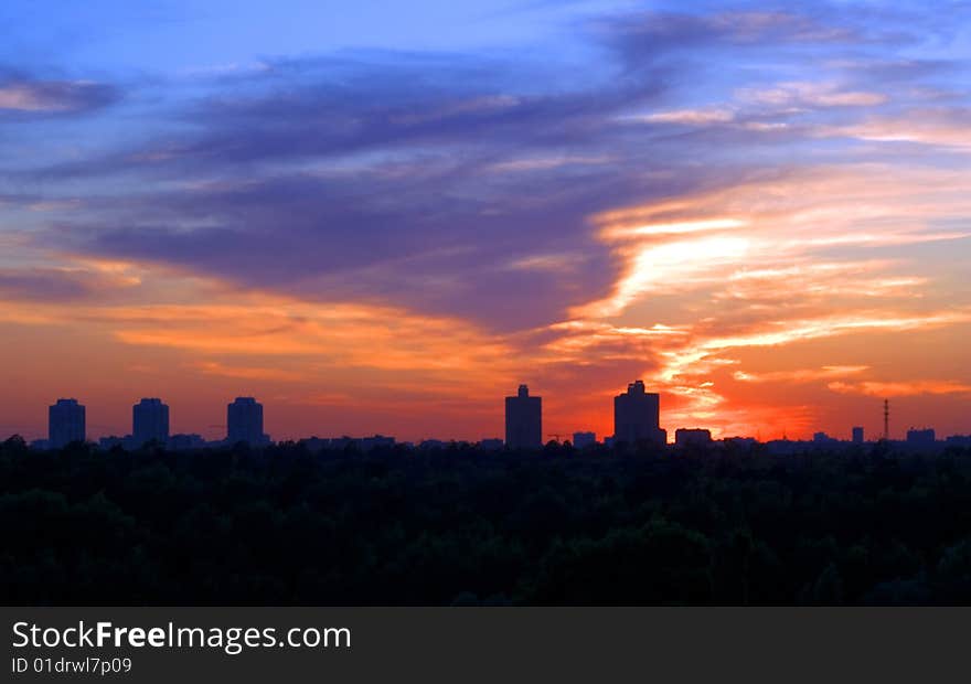 Urban sunset landscape in the city. Urban sunset landscape in the city