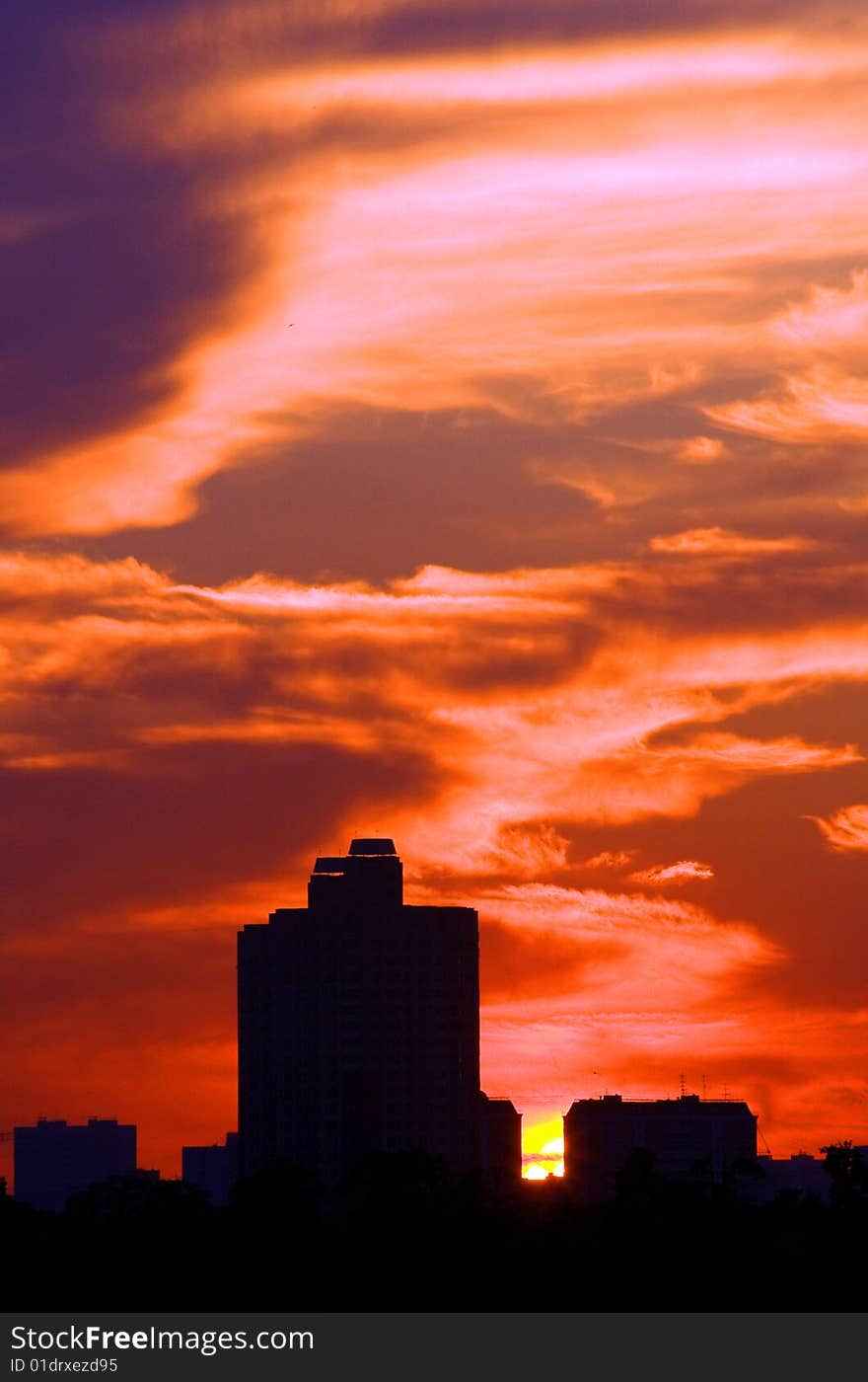 Red city sunset