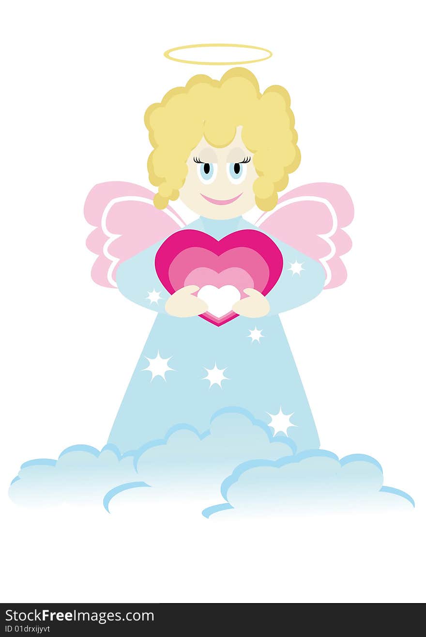 Cartoon figure of little angel with heart. Good for greeting card.