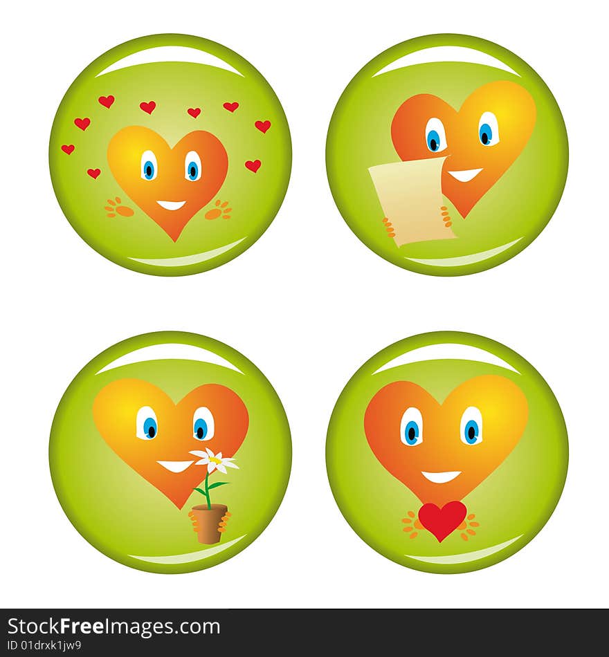 Set of four st. Valentine buttons 2. Vector illustrations.