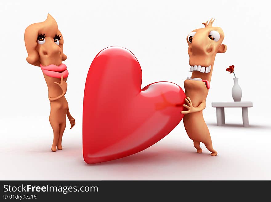 Plasticine cartoon illustration of lovers in 3D. Plasticine cartoon illustration of lovers in 3D