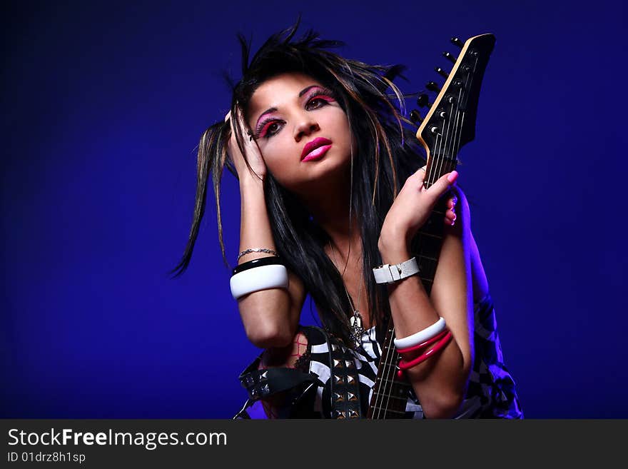 Emo girl with electro guitar. Emo girl with electro guitar