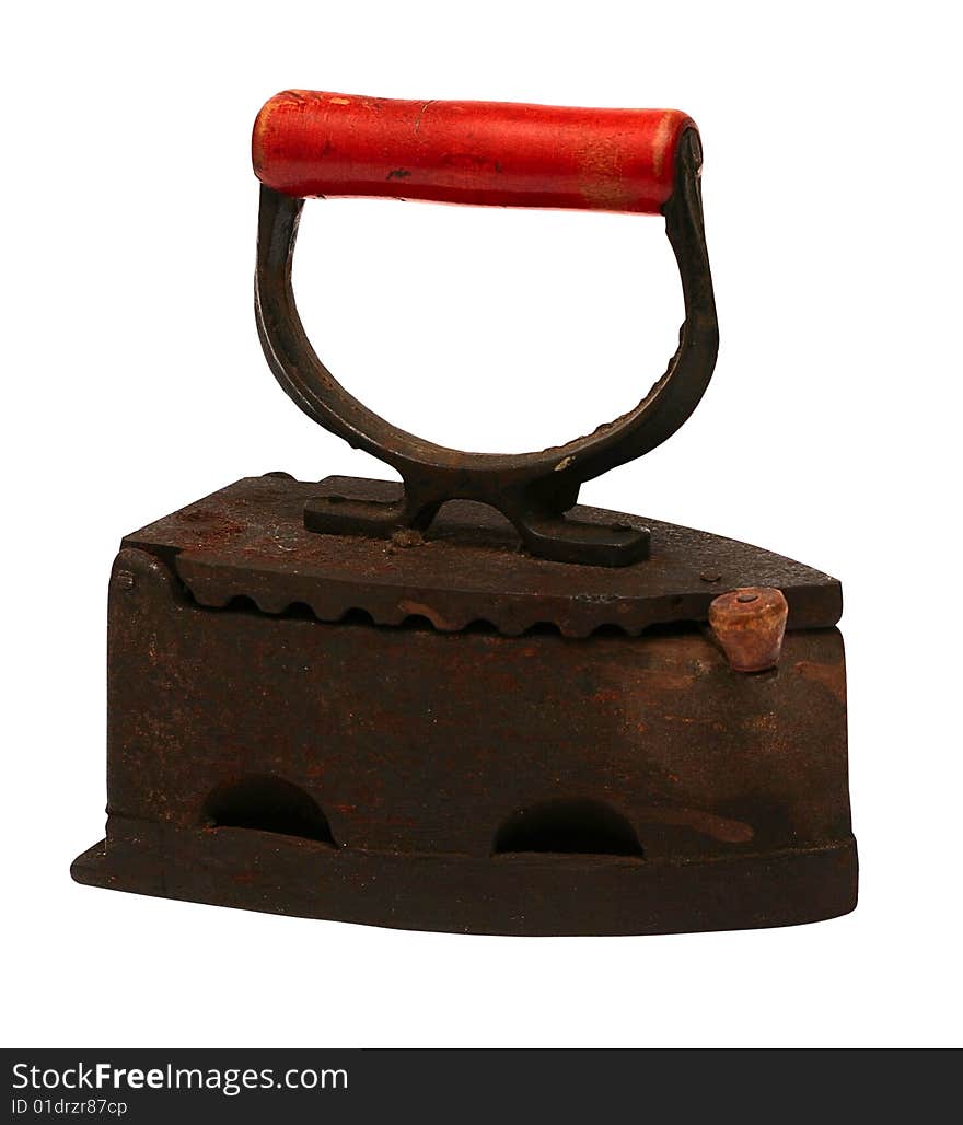 Age-old iron is heated by charcoals. Isolated with clipping path. Studio light. No shadows. Age-old iron is heated by charcoals. Isolated with clipping path. Studio light. No shadows.