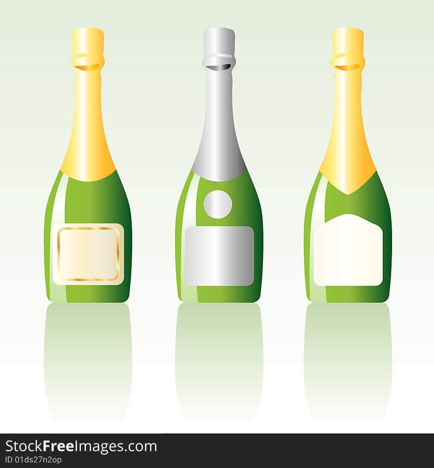 Vector simple illustration with blank champagne bottles. Vector simple illustration with blank champagne bottles