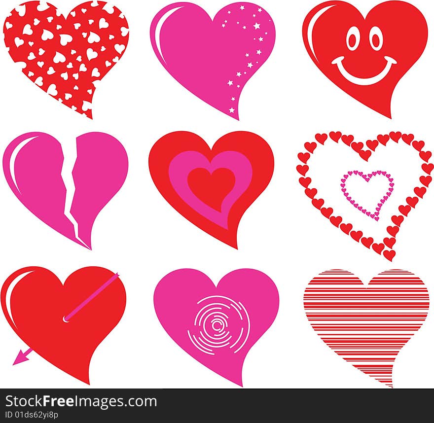 Vector heart set illustration red pink