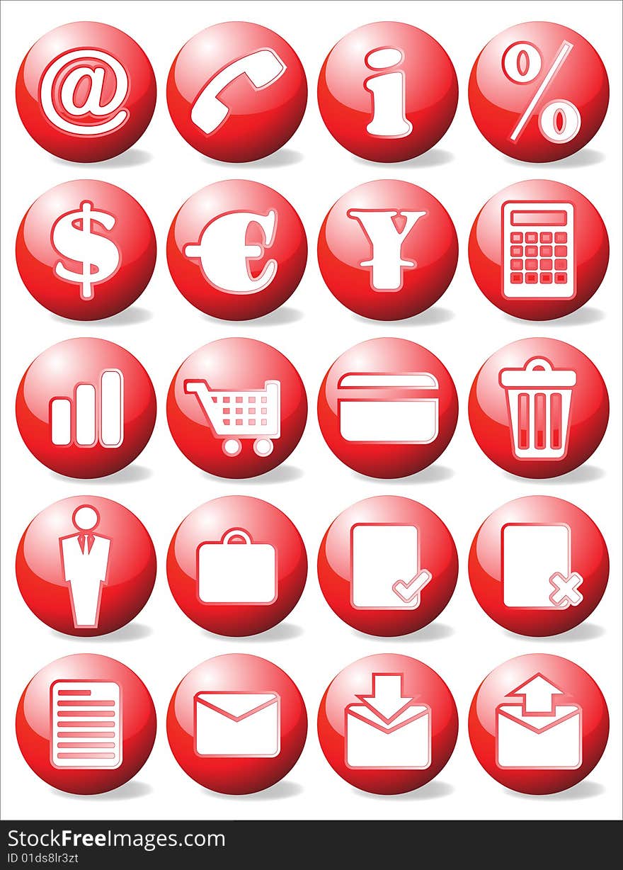 Red shiny business icon set. Red shiny business icon set