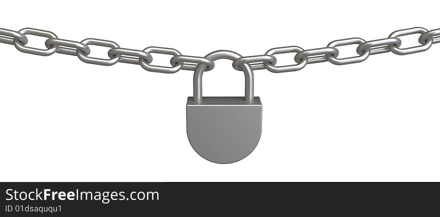 Padlock with a chain on white background. Image include HAND-DRAWN clipping path for remove background !