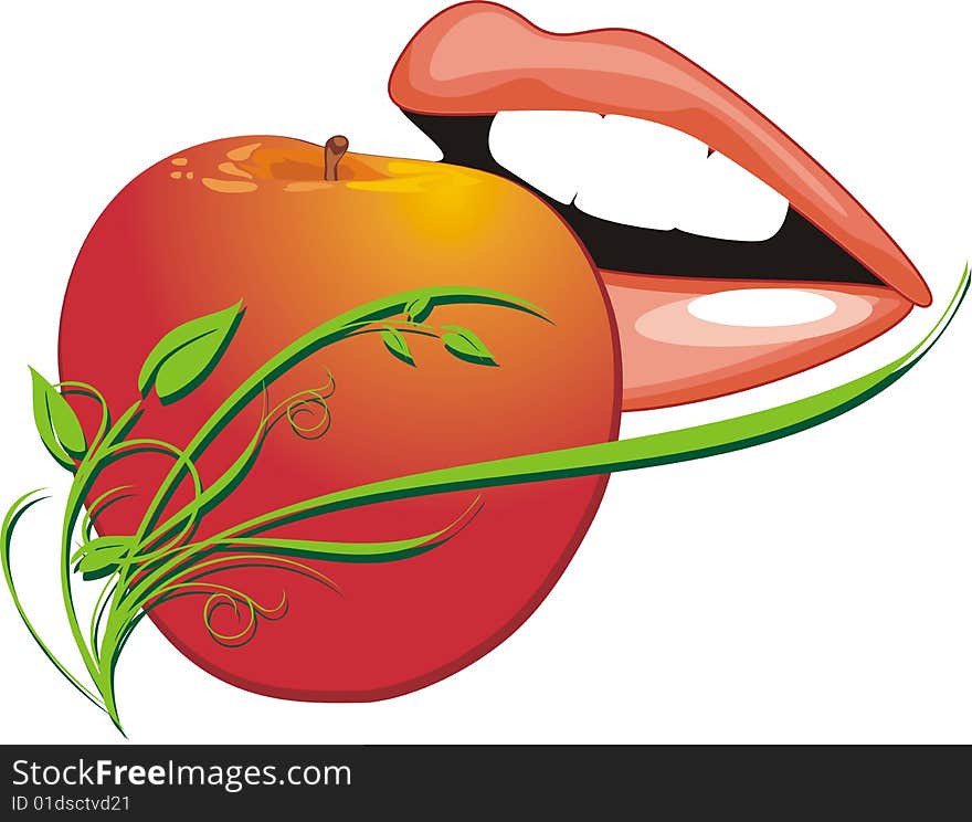 Apple and female smile. Vector illustration