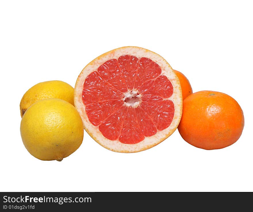 Lemons, oranges, grapefruit isolated on a white background. Lemons, oranges, grapefruit isolated on a white background