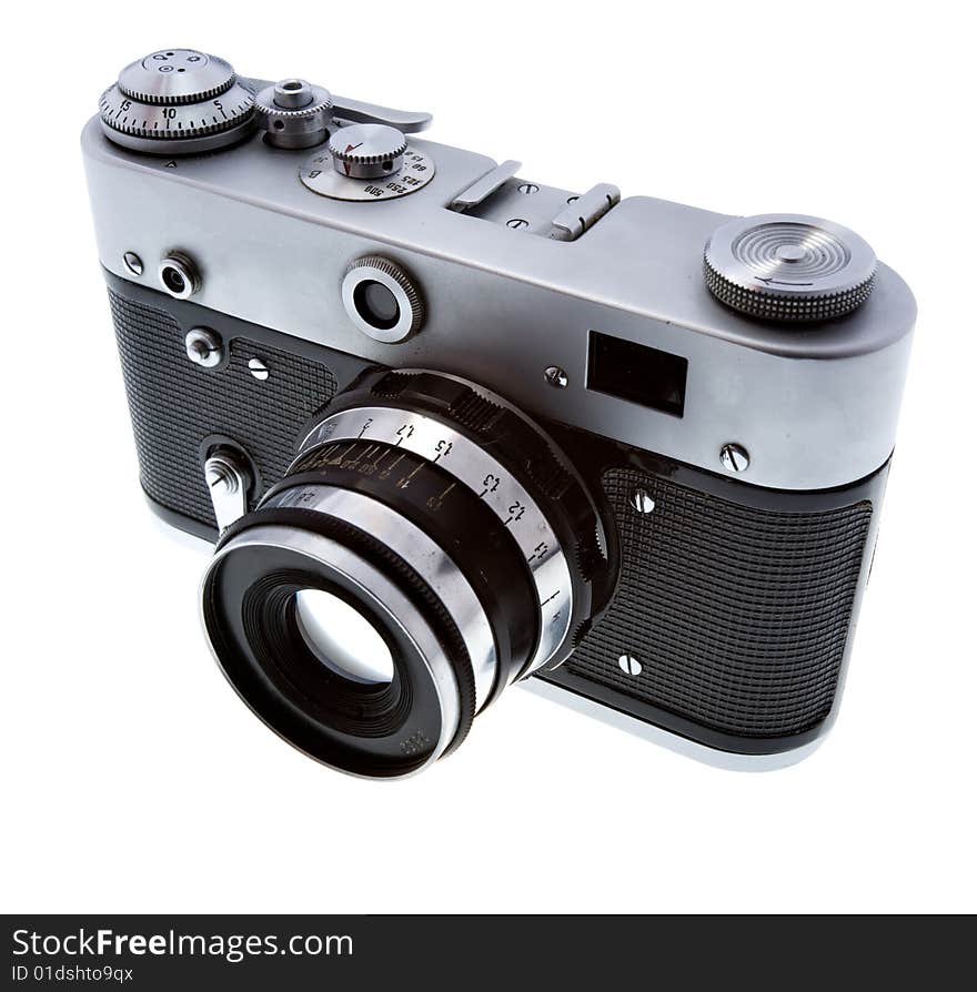 Old photo camera isolated on white background