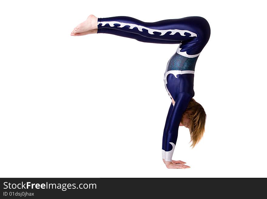 Young sportive girl with tricky gymnastic poses. Young sportive girl with tricky gymnastic poses