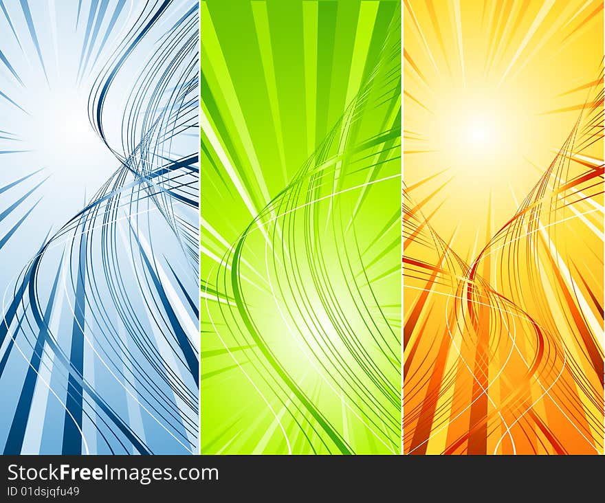 Three vector striped bright banners. Elements for design