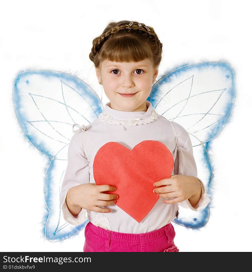 Stock photo: an image of a little cupid with a red heart. Stock photo: an image of a little cupid with a red heart