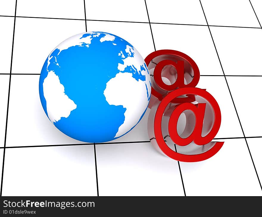 3d illustration of a world and email symbol