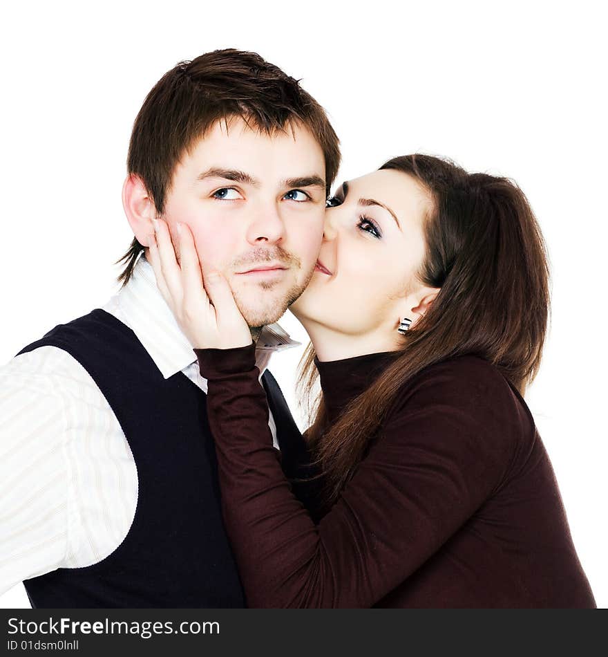 Stock photo: an image of a  couple: woman kissing a man