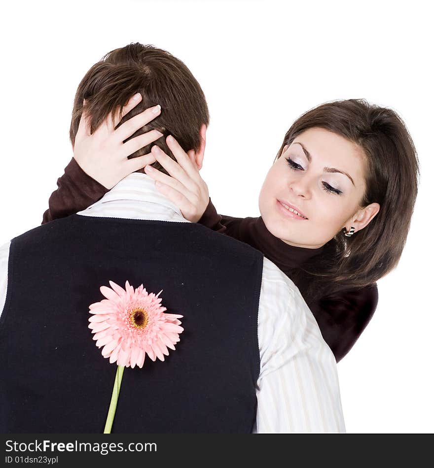 Stock photo: an image of a man and a woman with a flower. Stock photo: an image of a man and a woman with a flower