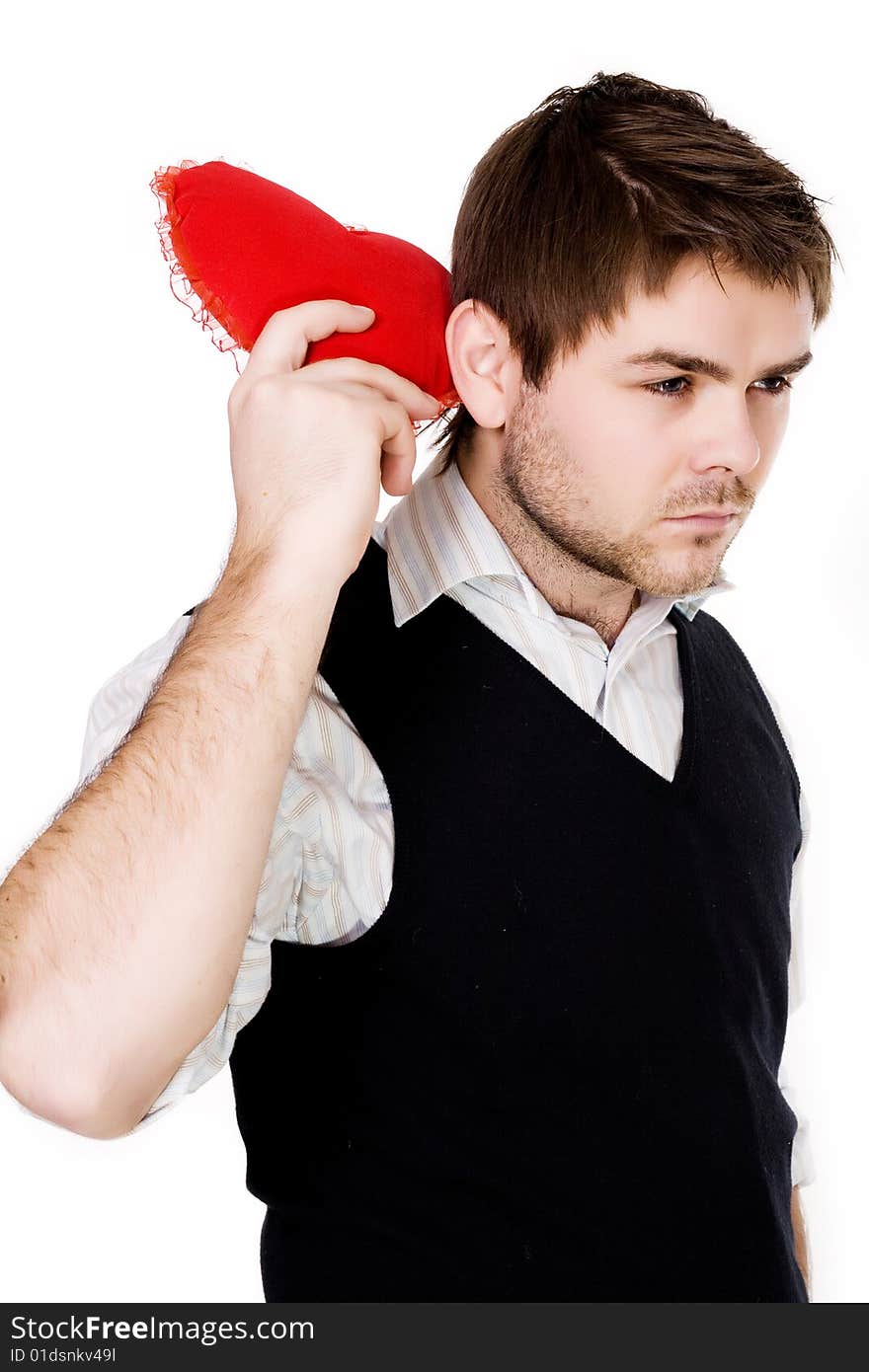 Stock photo: an image of a man with a red heart in his hand. Stock photo: an image of a man with a red heart in his hand