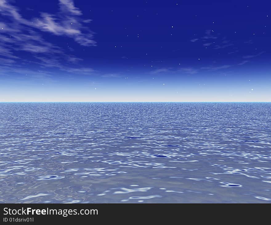 Blue water with sky background. Landscape 3-D. Blue water with sky background. Landscape 3-D.