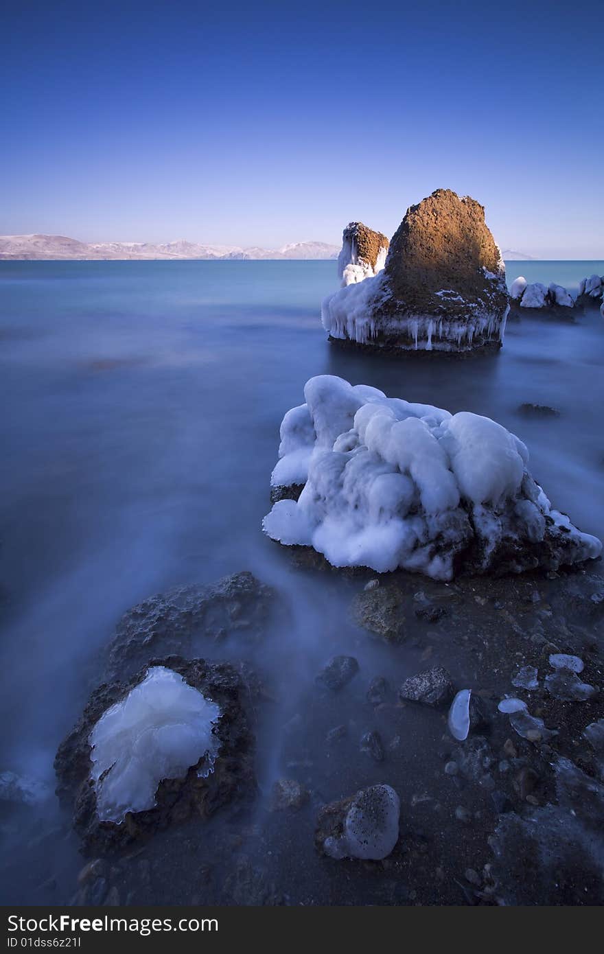 Beautiful long exposure coastal landscape in winter