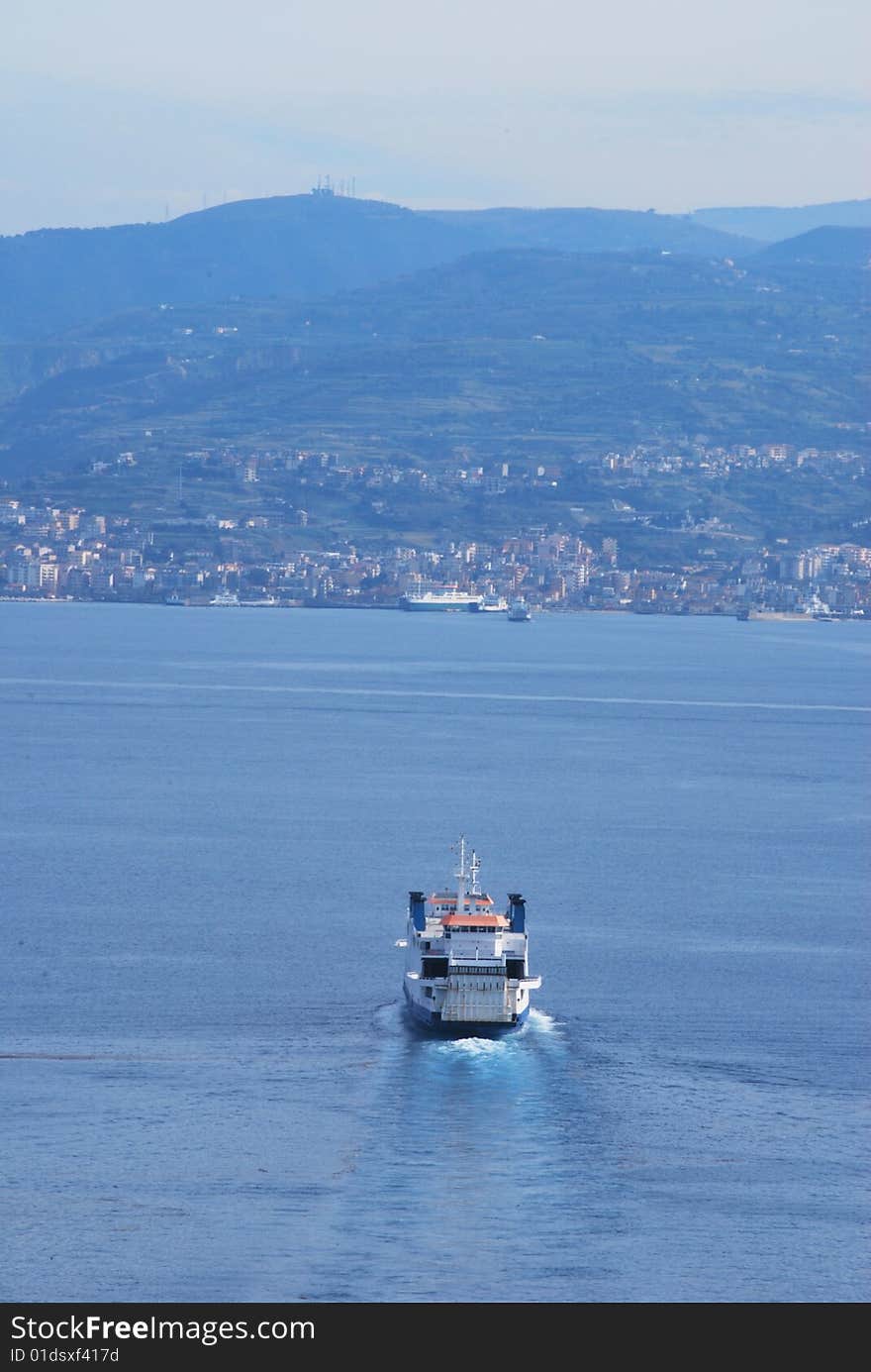 A ferry in movement between Sicily and Calabria. A ferry in movement between Sicily and Calabria.