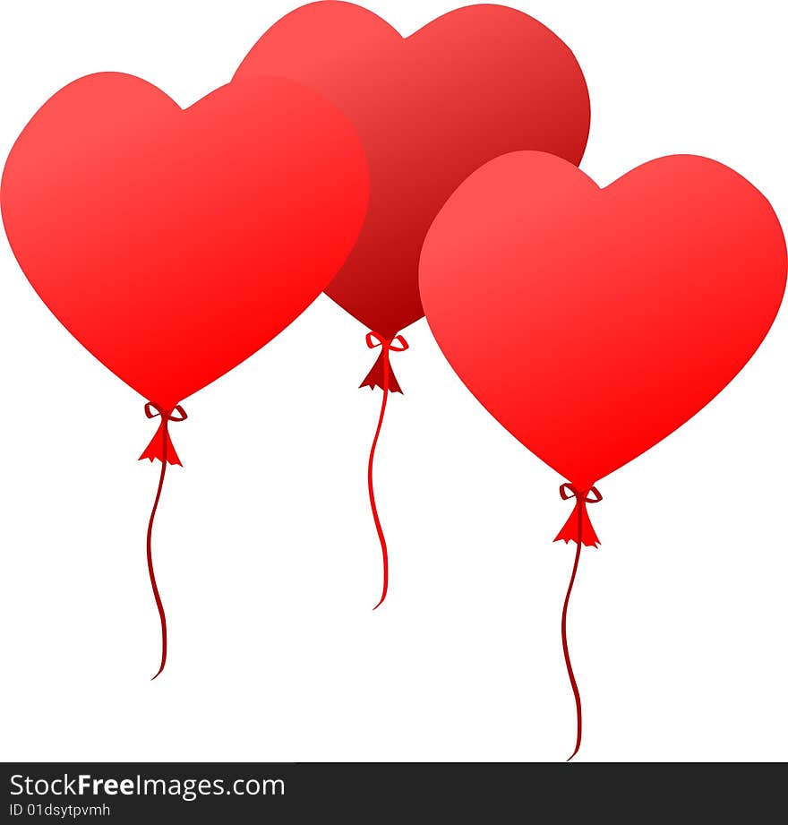 Red hearts balloons in white background