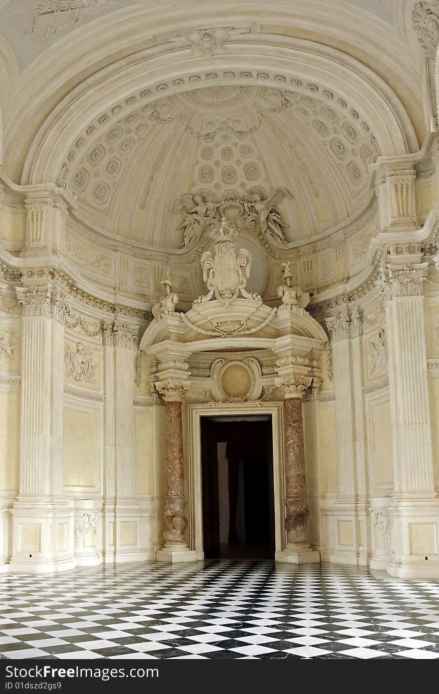 A view of the main gallery in the royal hunting lodge at Venaria Reale, Turin, Italy. A view of the main gallery in the royal hunting lodge at Venaria Reale, Turin, Italy