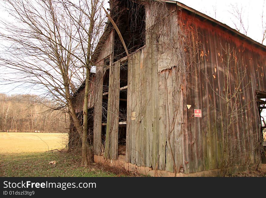 Old wooden home abandoned in the grasslands close up