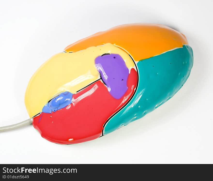 Mouse, colored glass deco on white background