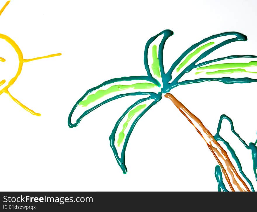 Drawing of tropical palm tree with sun. Drawing of tropical palm tree with sun.