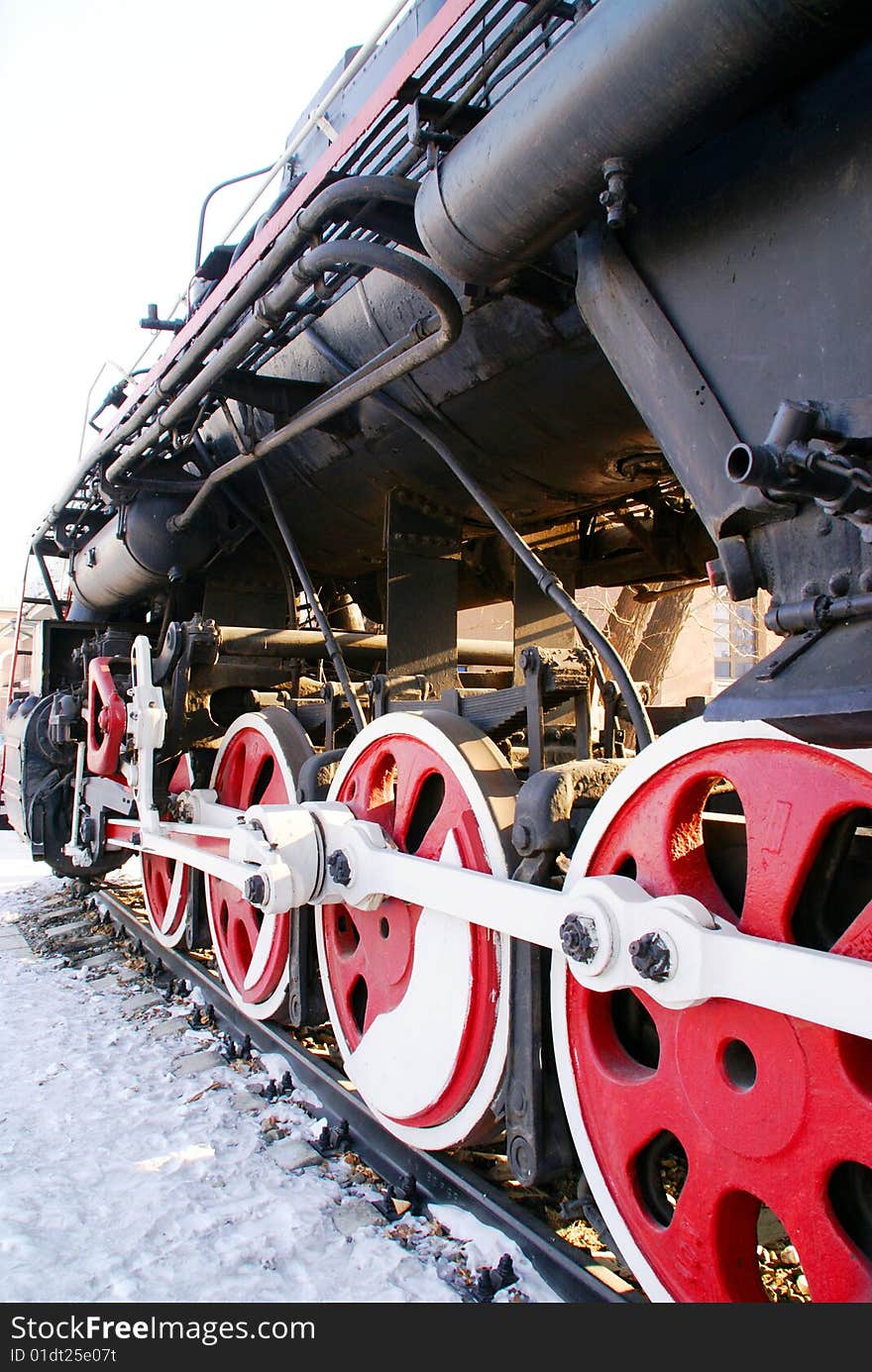 Steam locomotive standing like monument