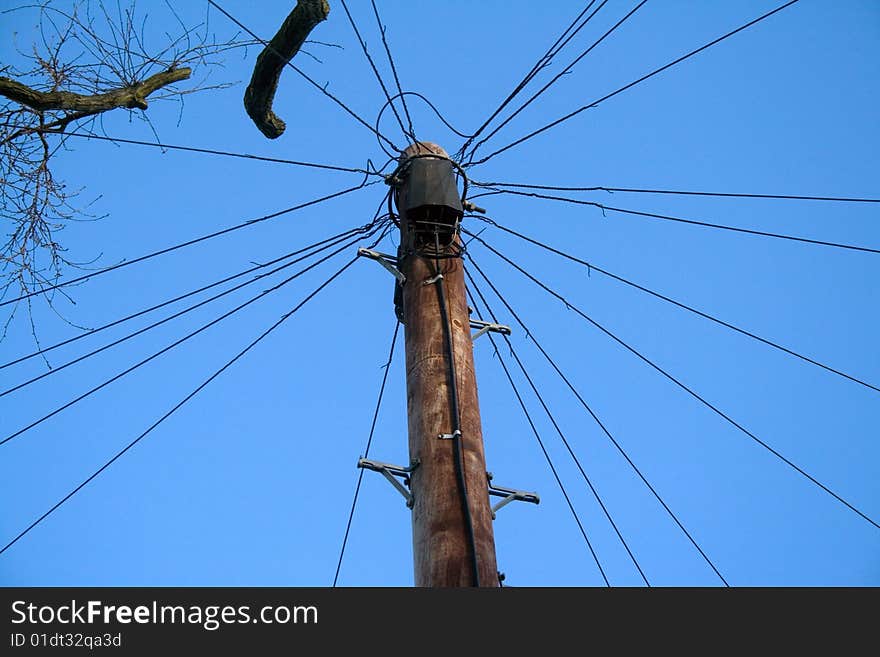 Telephone pole and lines