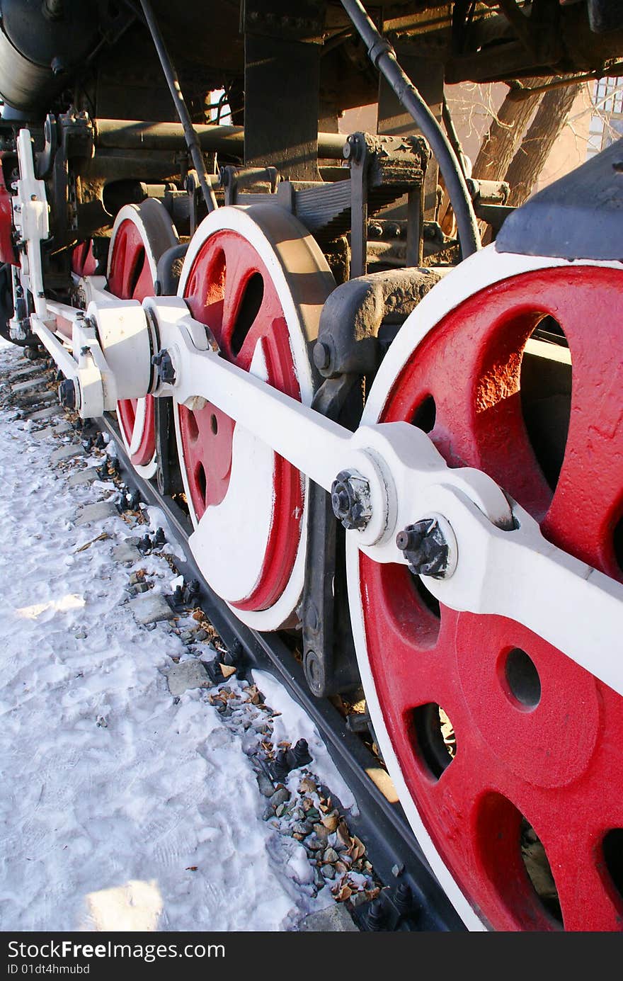 Wheels of a steam locomotive