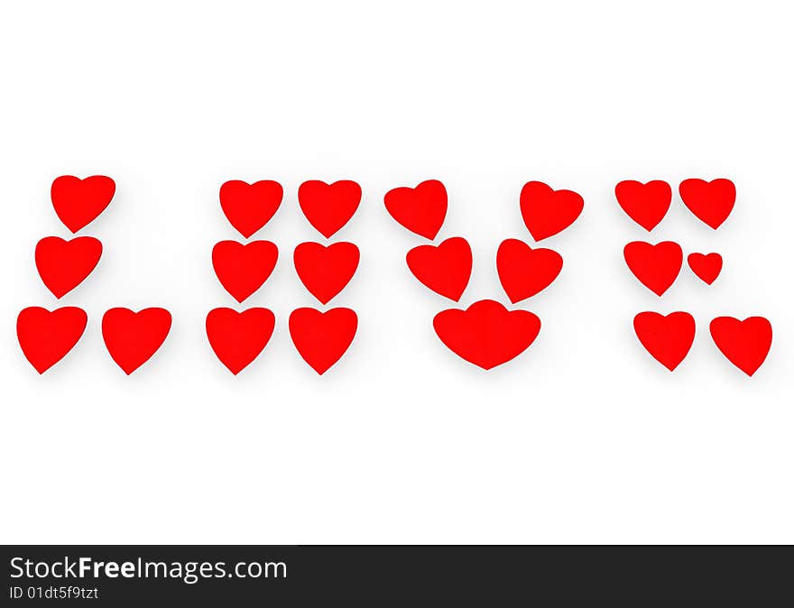 Word love from red hearts.