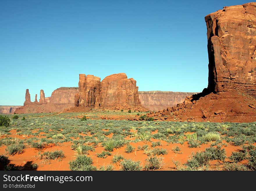 General landscape scene of Monument valley in Utah USA, showing buttes and desert