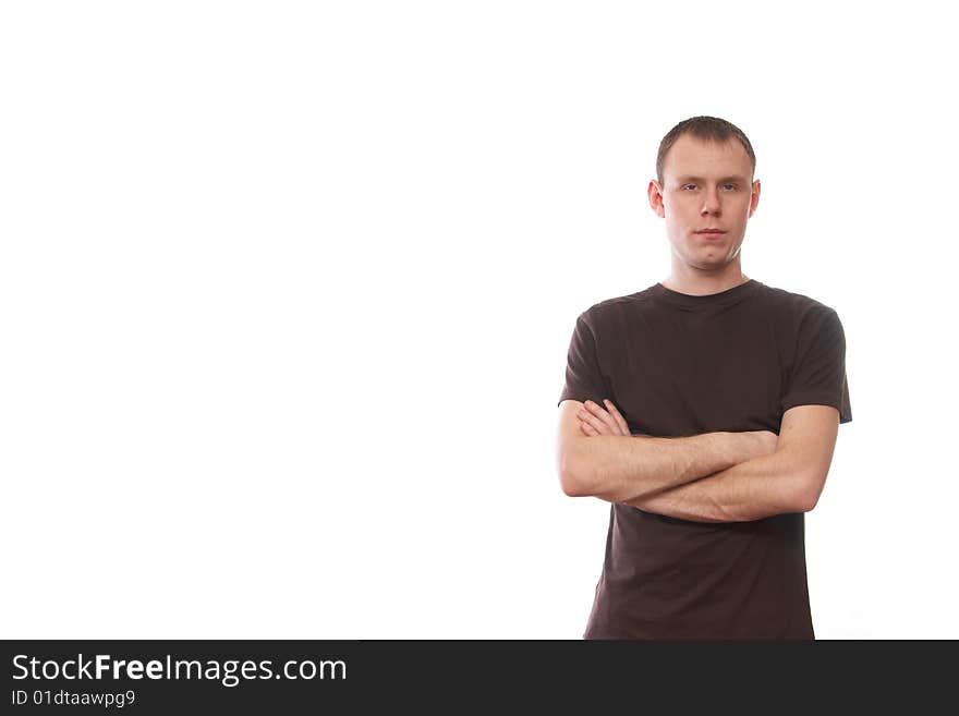 Thoughtful young man on the white background